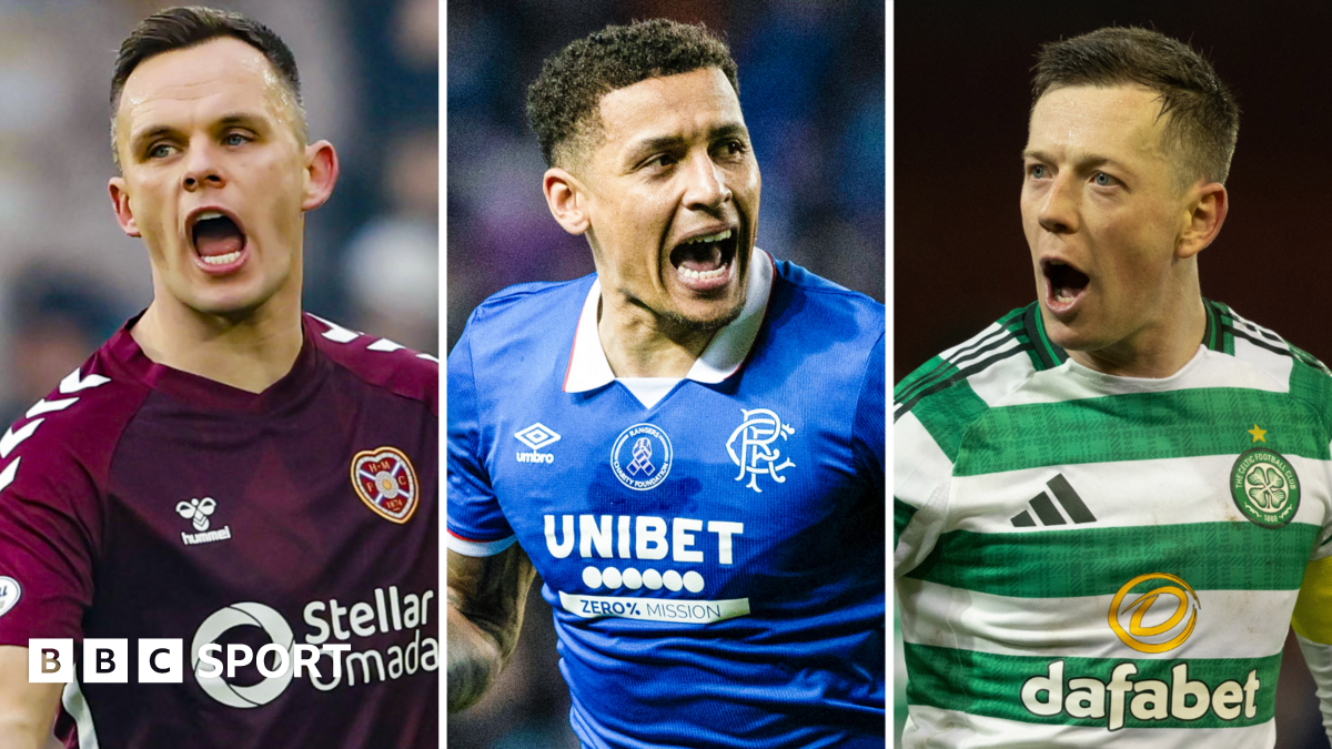 Hearts captain Lawrence Shankland, Rangers' James Tavernier and Celtic's Callum McGregor
