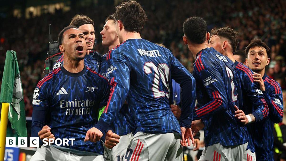 Arsenal's Kai Havertz celebrates scoring a goal against Sporting in the Champions League quarter-sinal first leg